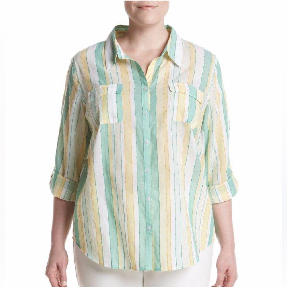 Alfred Dunner plus size 16 W Bahama Bays Stripe  Woven Shirt